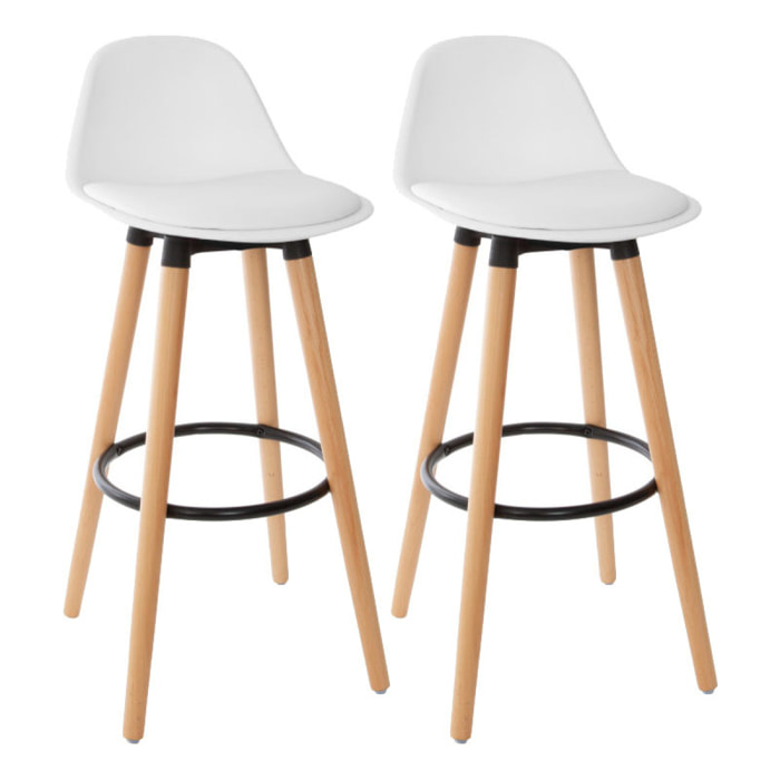 Lot de 2 tabourets bar déco style scandinave "Maxon" Atmosphera - Couleur: Blanc