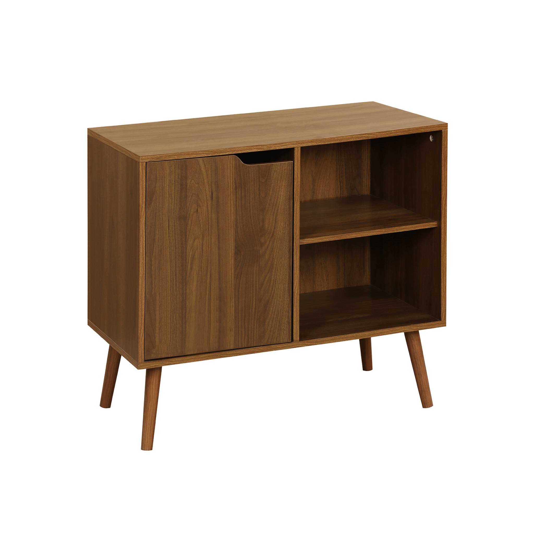 Buffet de rangement effet bois de noyer 1 porte. 2 étagères. buffet bas. 80cm