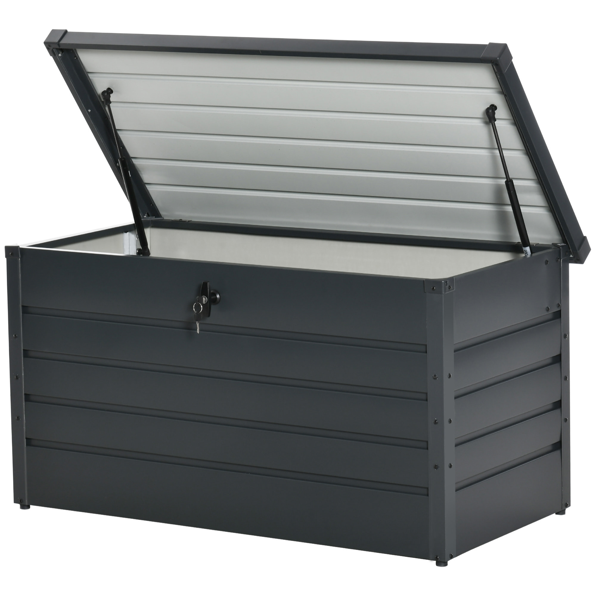 Coffre de jardin grande taille 311L dim. 120x62x62cm verrouillable acier galvanisé anthracite