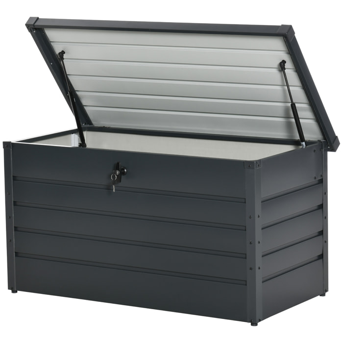 Coffre de jardin grande taille 311L dim. 120x62x62cm verrouillable acier galvanisé anthracite