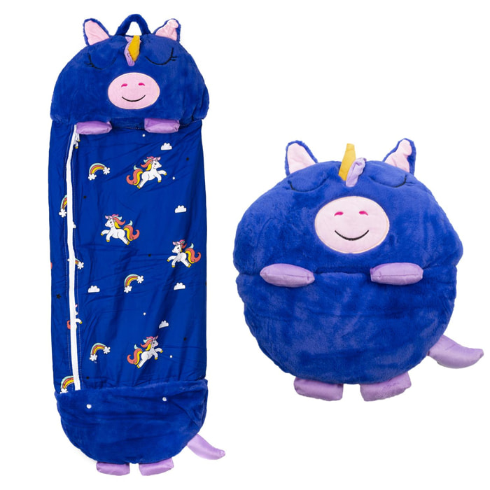 Sacco nanna trasformabile in cuscino, per bambini, Electric Blue Pig. Tocco morbido. Piccolo/S: 128x45 cm.