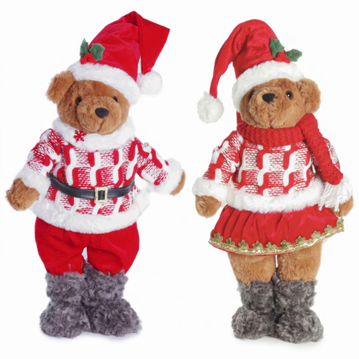 Coppia di orsetti natalizi in peluche - MULTICOLORE