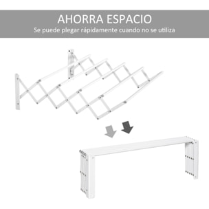 HOMCOM Tendedero de Pared Extensible de 63,5 cm Tendedero de Ropa de Metal con 5 Barras para Interior y Exterior Baño Balcón Carga 10 kg 63,5x60x20 cm Blanco