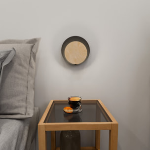 Lampada a parete CIRCLE in acciaio nero opaco e legno