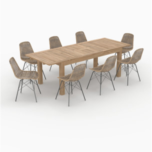 Table et chaises de jardin 8 personnes en bois et résine tressée - Tiptur