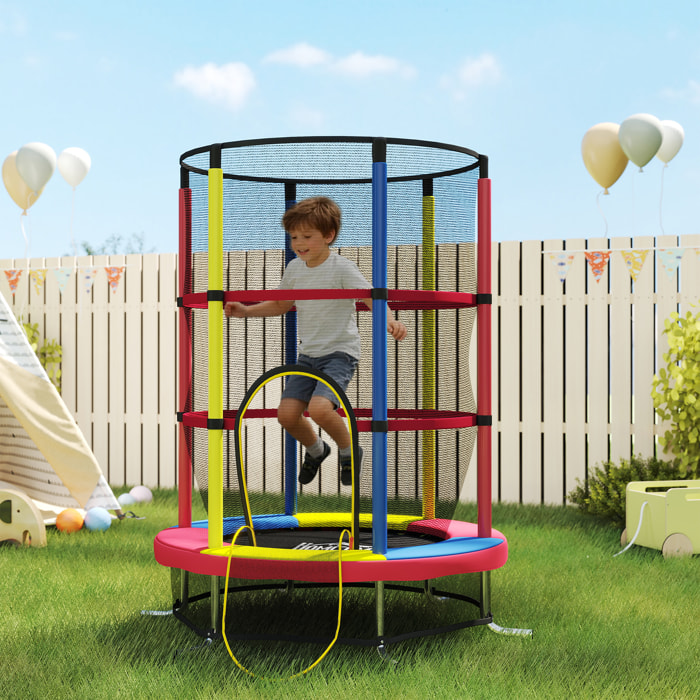 Cama Elástica Infantil, Ø160 cm, Trampolín para Niños de 3-6 Años con Red de Seguridad, Patas en Forma de L, Carga 45 kg, para Interior y Exterior, Multicolor