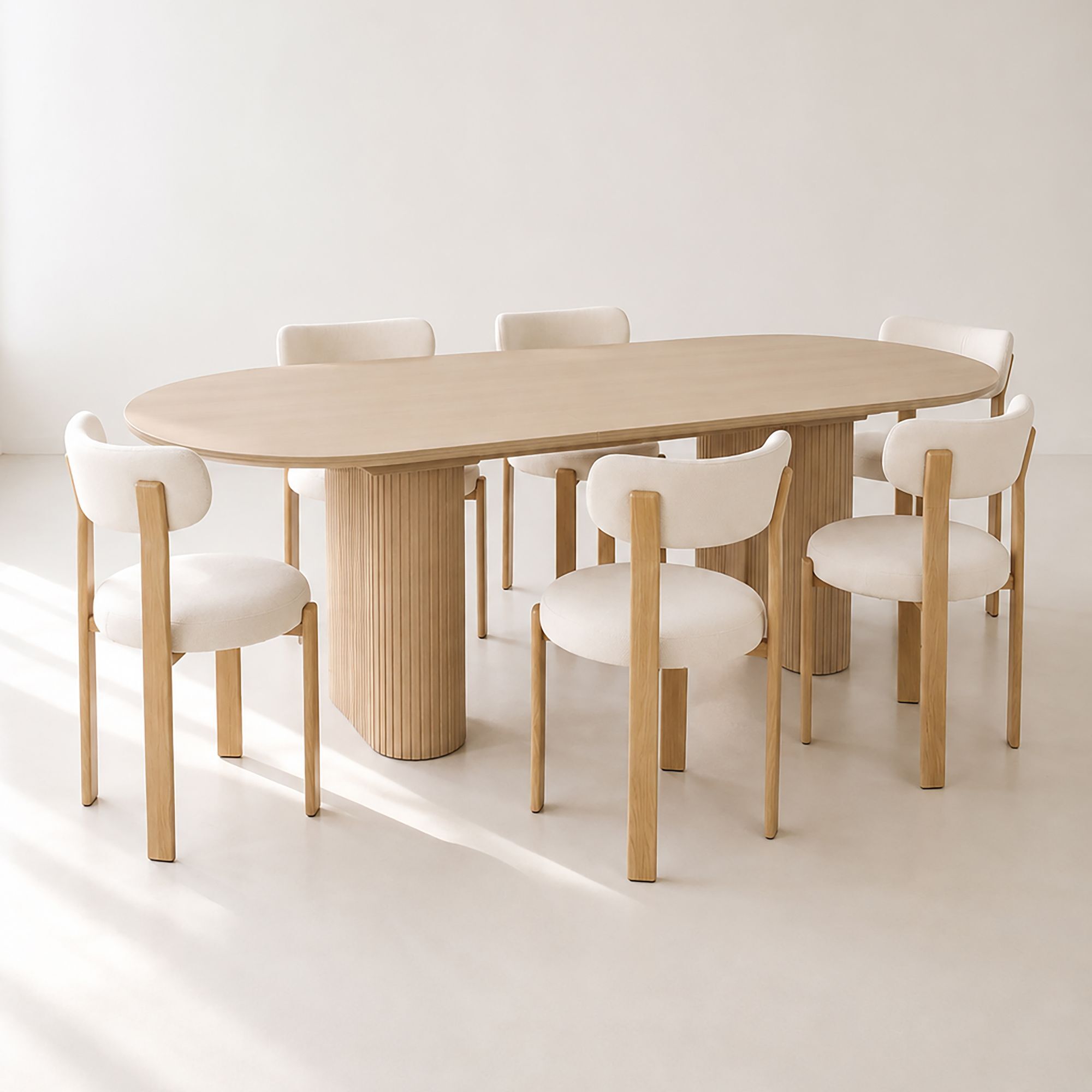 Ensemble table extensible 180-230cm et 6 chaises en tissu écru LILY