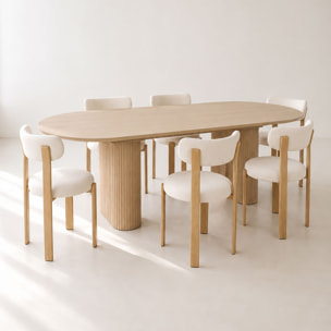 Ensemble table extensible 180-230cm et 6 chaises en tissu écru LILY