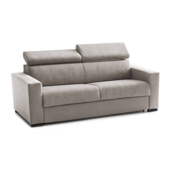 Divano Letto Aiko, Divano a 3 posti, 100% Made in Italy, Sofà Soggiorno con apertura girevole, con poggiatesta regolabili e Braccioli standard, Cm 220x95h85, Tortora