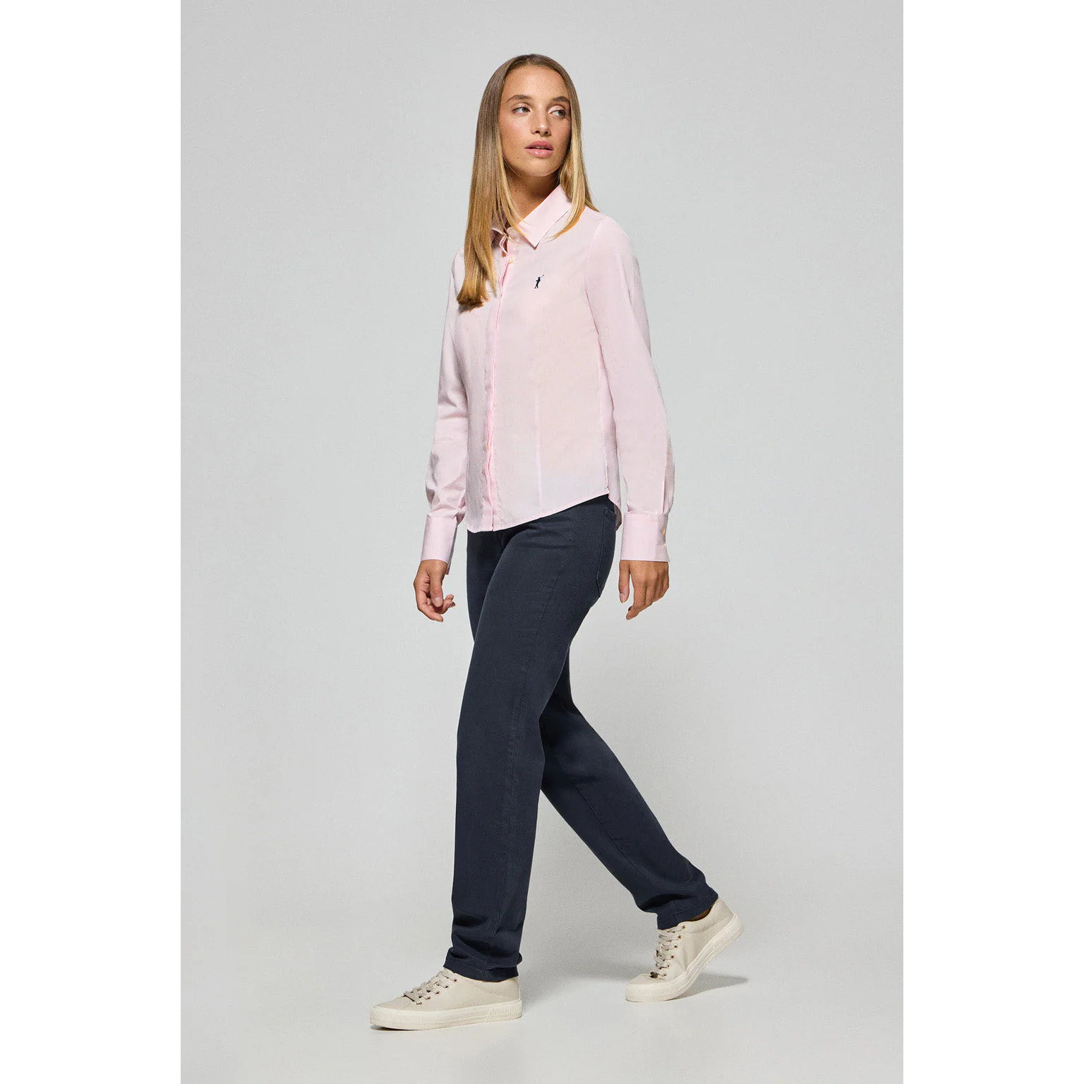 Camisa slim de popelín rosa con logo bordado Rigby Go