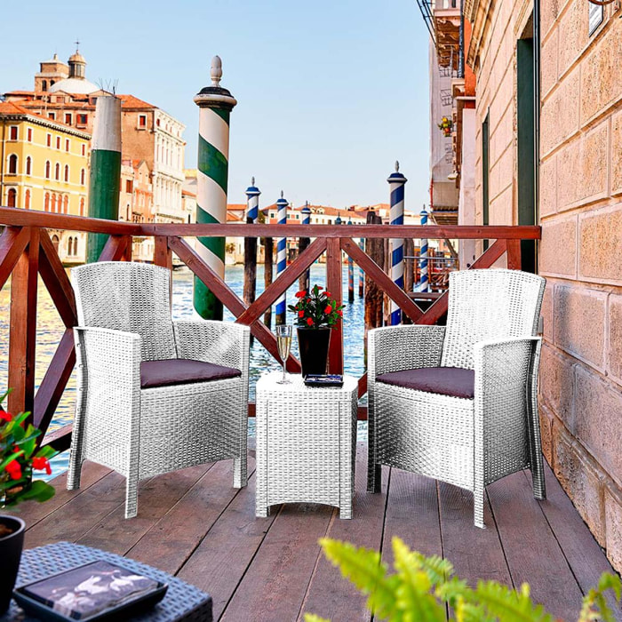 Set salotto da esterno Jupiter, Set da giardino con cuscini, Salottino indoor e outdoor effetto rattan, 100% Made in Italy, Bianco