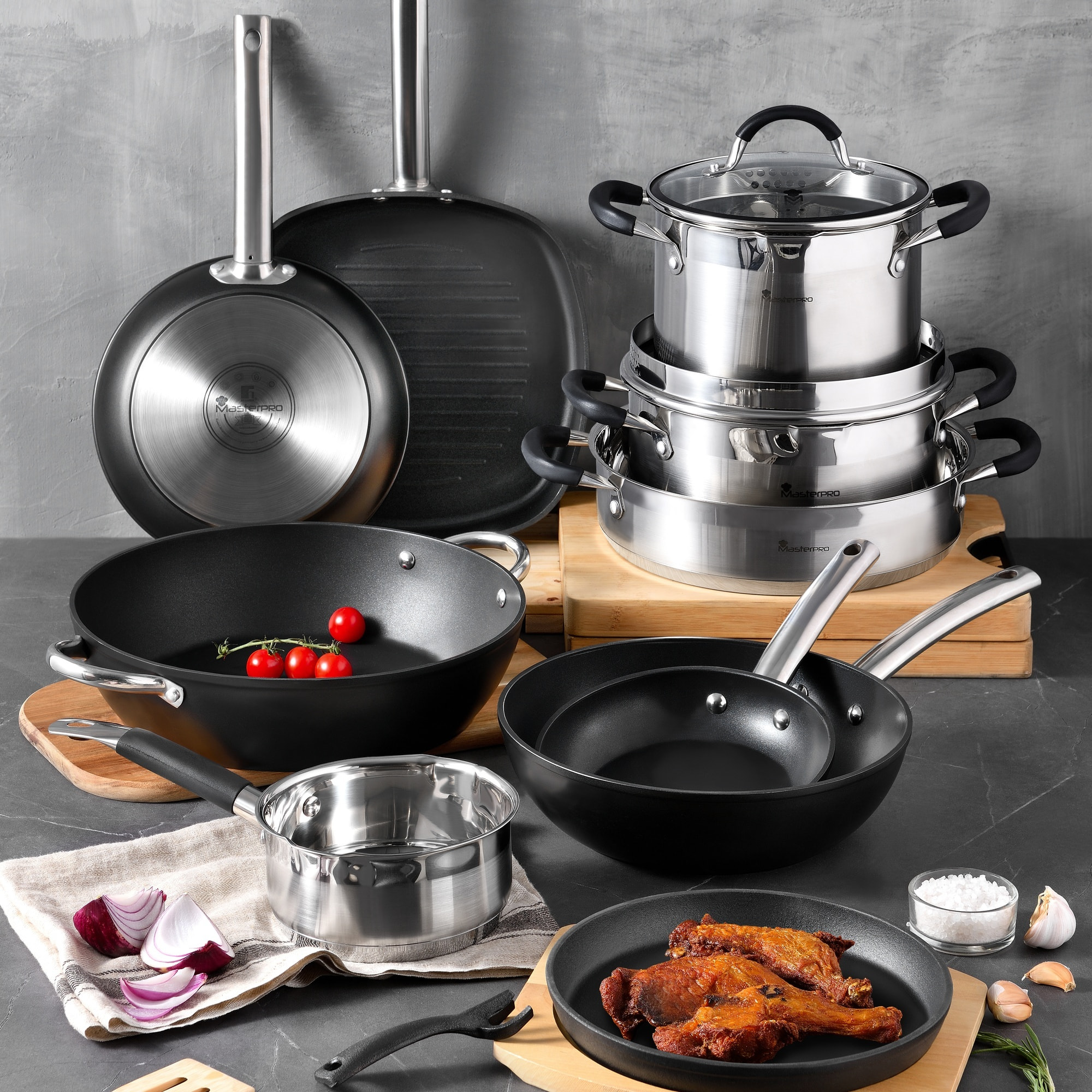 Sartén doble 30x24x12cm en Aluminio fundido con revestimiento antiadherente FOODIES MasterPRO