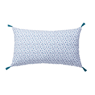 Housse de coussin imprimée 100% coton, PLUMES DE PAON