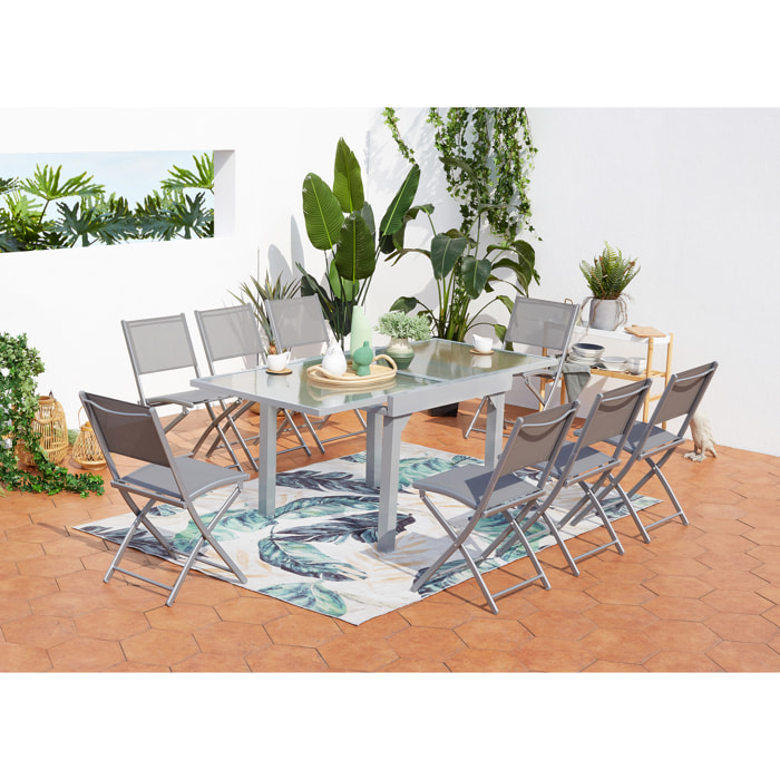 Table de jardin extensible 8 places et 8 chaises SACRAMENTO