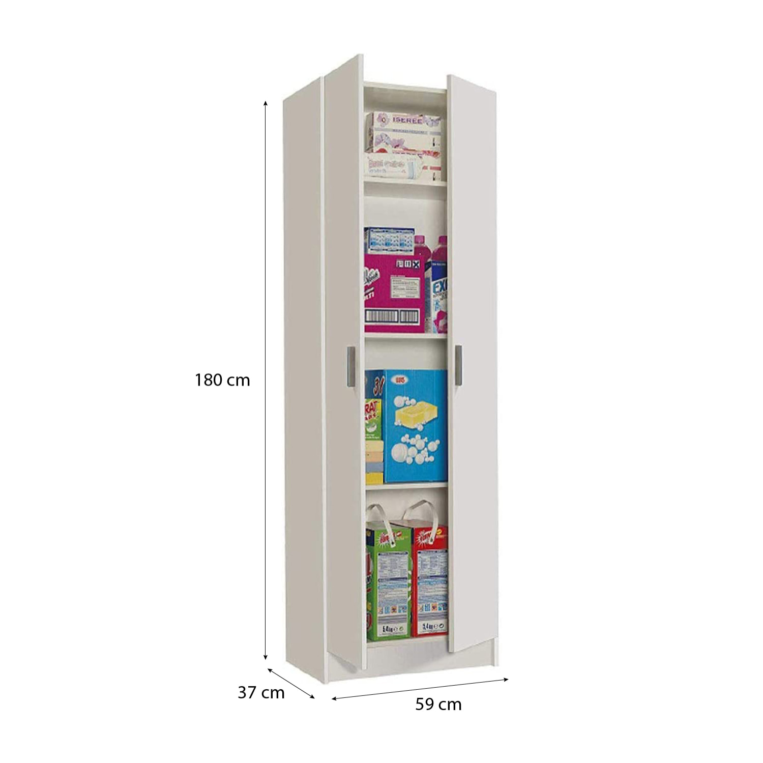 Armadio Armadietto Multiuso A Colonna 2 Ante Battenti E 4 Ripiani Salvaspazio Cantina Camera Garage Ripostiglio Dispensa Cucina 58.5x180x38 Cm Bianco