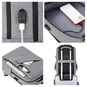 DAM Mochila para Laptop con interfaz de carga USB. 30x15x47 Cm. Color: Gris