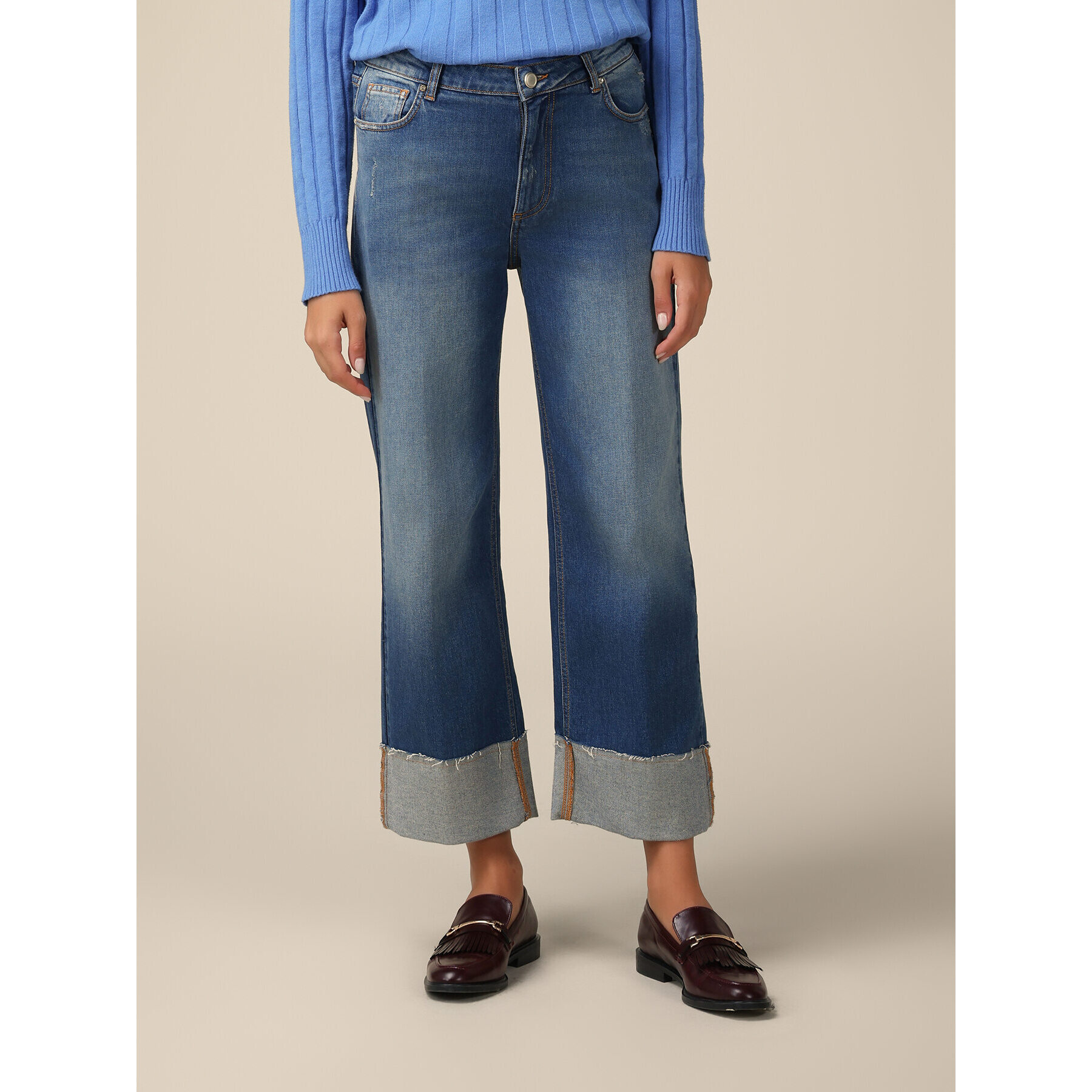 Oltre - Cropped jeans with cuffs - Azul