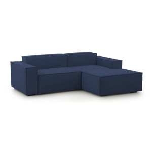 Divano fisso con penisola Amuleto, Divano componibile a 2 posti con penisola destra, Sofà moderno in tessuto, 100% Made in Italy, Cm 220x170h70, Blu