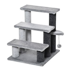 Escaleras para Gatos de 3 Escalones Escaleras para Mascotas Árbol Rascador para Gatos Pequeño con Poste Rascador Bola Colgante 45x40x48 cm Gris