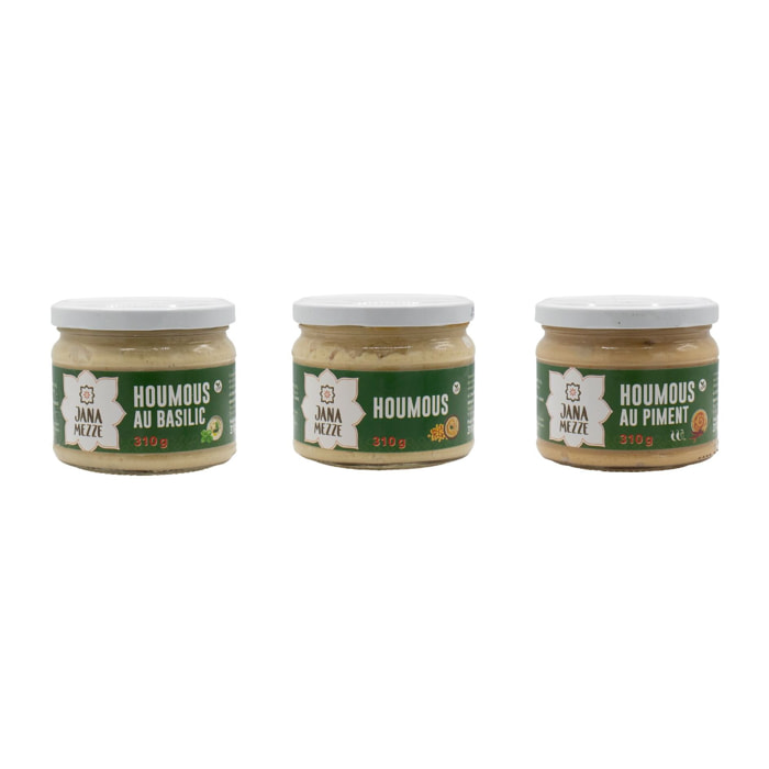 Assortiment 3 Houmous : nature, basilic & piment - 3x310g - Liban