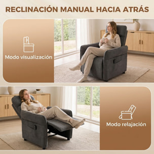 HOMCOM Sillón de Masaje, Sillón Relax Reclinable 135° Manual, Calor Lumbar, Mando a Distancia, Reposapiés, 8 Zonas de Masaje, Reposabrazos Ajustables, Asiento Muelles, Bolsillos, Tapizado Rizo, Gris