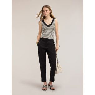 Motivi - Top a righe con bordo in pizzo - Nero