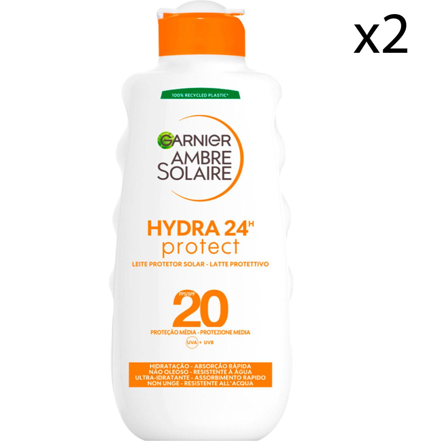 2x Latte Solare Protettivo SPF 20 Ambre Solaire Hydra 24h Protect Ultra Idratante a Protezione Media - 2 Flaconi da 200ml