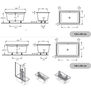 Baignoire bain douche Capsule + marche pieds