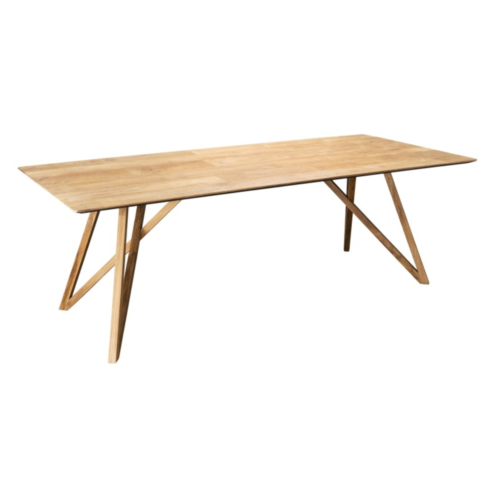 MAXENCE - Table à manger rectangulaire 220x100cm bois teck recyclé pieds croisés teck