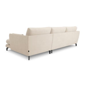 Canapé d'angle droit "Podium" 5 places en velours beige clair