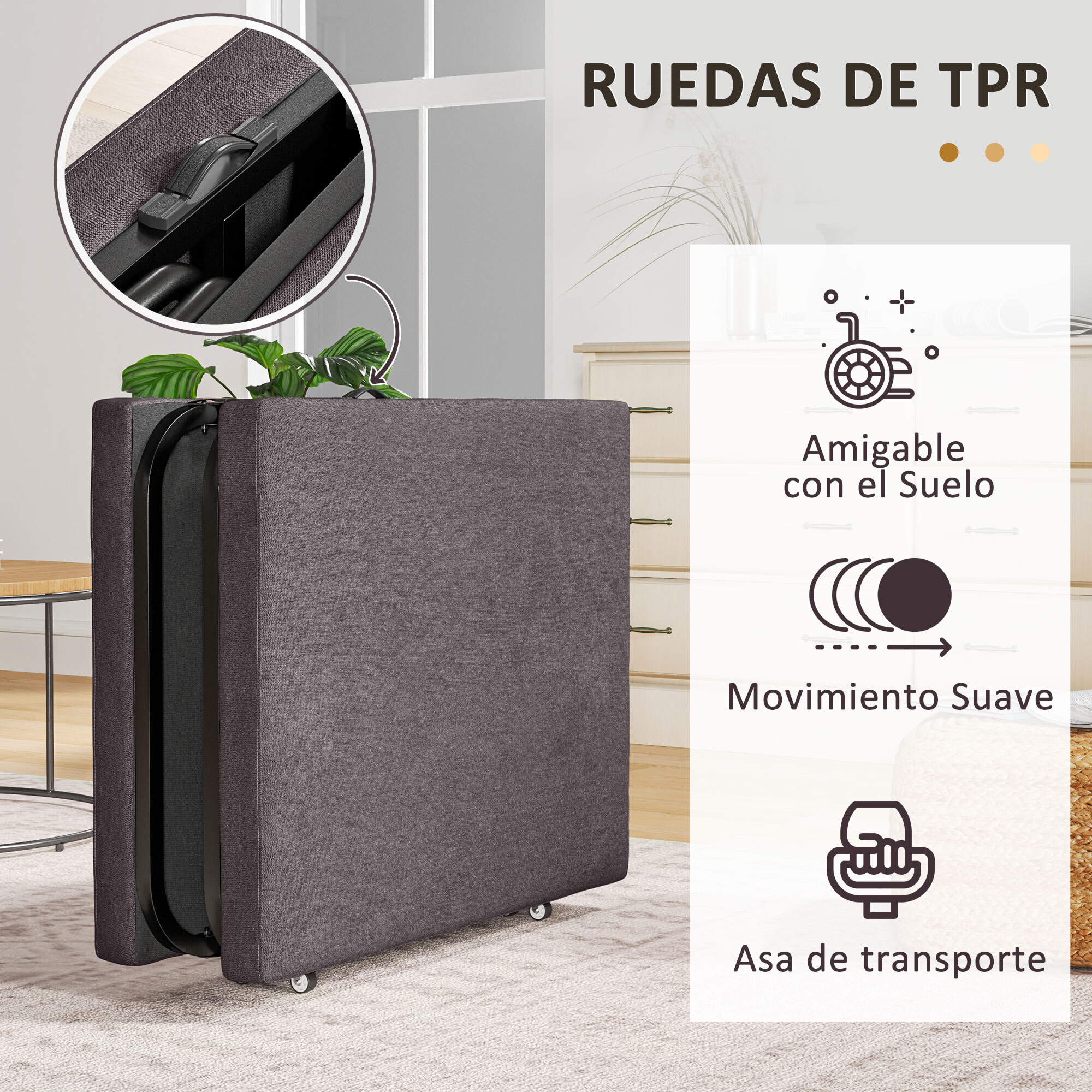 Cama Plegable 70x180 cm con Colchón de Espuma Mueble Cama Plegable con Respaldo Ajustable en 5 Posiciones y Ruedas Cama de Invitados Carga 120 kg