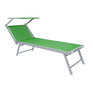 Coppia Di Lettini Prendisole Pieghevole Professionale in Alluminio e Tessuto Textilene Tettuccio Parasole Sdraio Mare Spiaggia 182x60x38 cm Verde