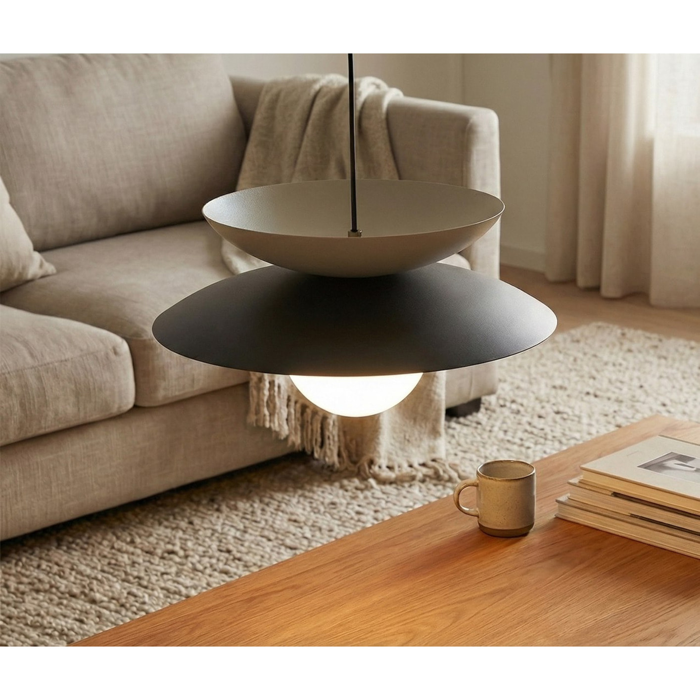Lampada a sospensione Nagoya in acciaio nero e vetro