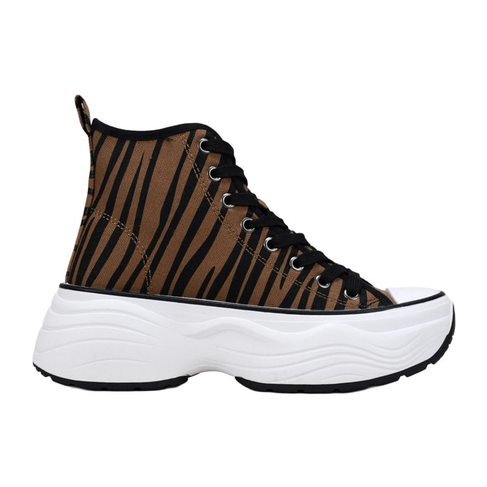 Zapatillas de tela altas con estampado de cebra