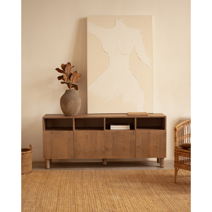 Buffet avec 4 portes en bois de placage de frêne naturel en teinte noisette de 176x40cm Hauteur: 75 Longueur: 176 Largeur: 40