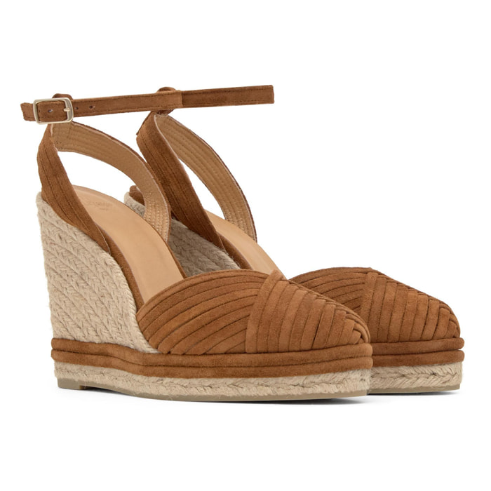 Alpargata de cuña Colina en serraje con cierre pulsera y doble plataforma