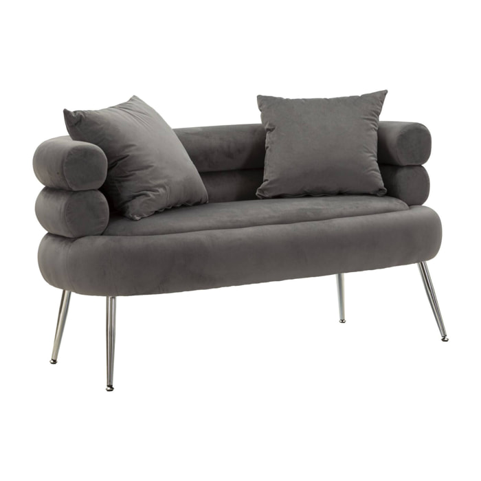 Divano fisso 2 posti Casier, Sofà dritto, Divanetto per salotto, Poltrona matrimoniale, 133x68 h69 cm, Grigio e Argento