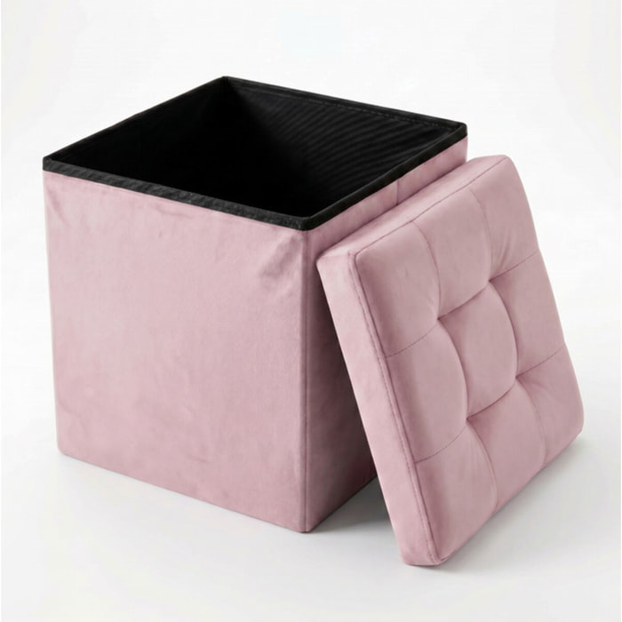 Pouf contenitore in velluto 38x38x38 cm, cubo imbottito con vano interno, seduta elegante effetto velvet trapuntato, resistente fino a 150 kg, salvaspazio ideale per camera soggiorno ingresso e cameretta