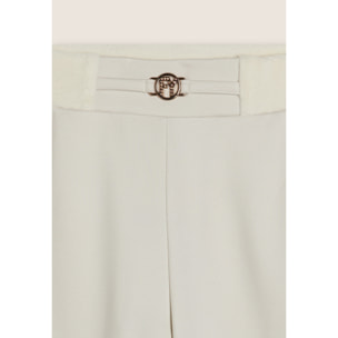 Pantaloni wide leg in viscosa con dettagli in ciniglia