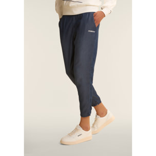 Pantaloni Sportivi Cropped in Chambray con Vita Alta