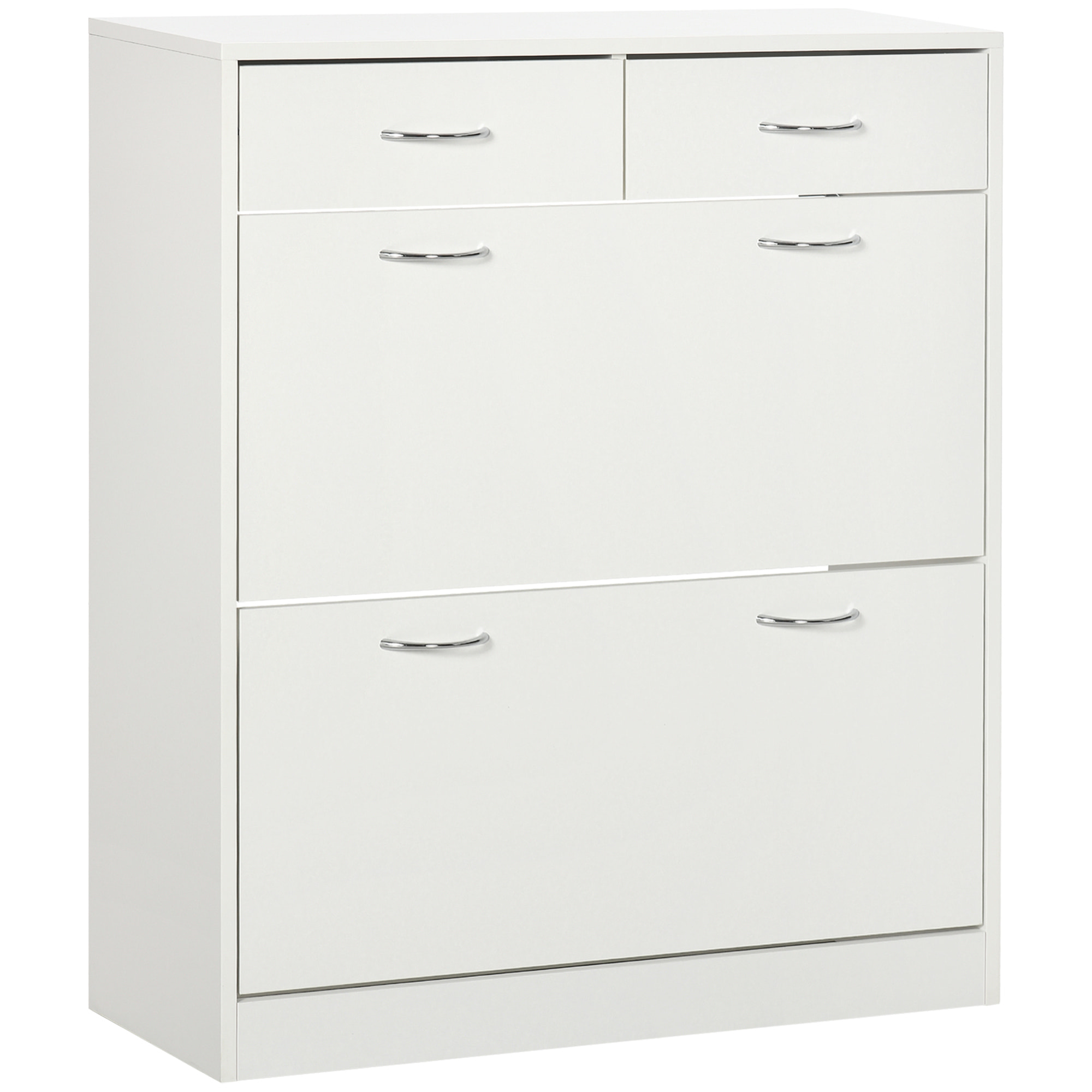 Armoire meuble à chaussures multi-rangement 2 abattants double niveau 2 tiroirs blanc