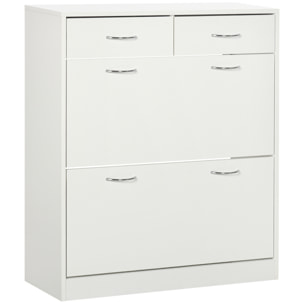 Armoire meuble à chaussures multi-rangement 2 abattants double niveau 2 tiroirs blanc