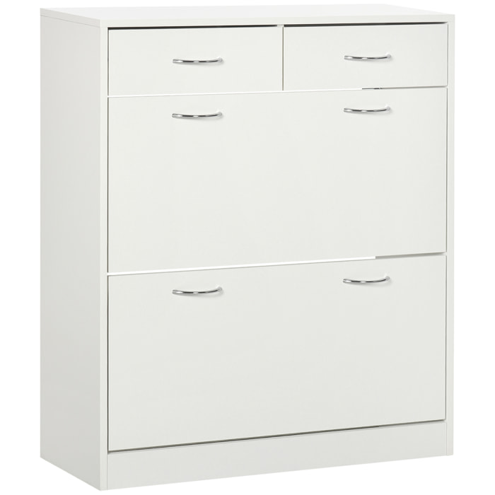 Armoire meuble à chaussures multi-rangement 2 abattants double niveau 2 tiroirs blanc