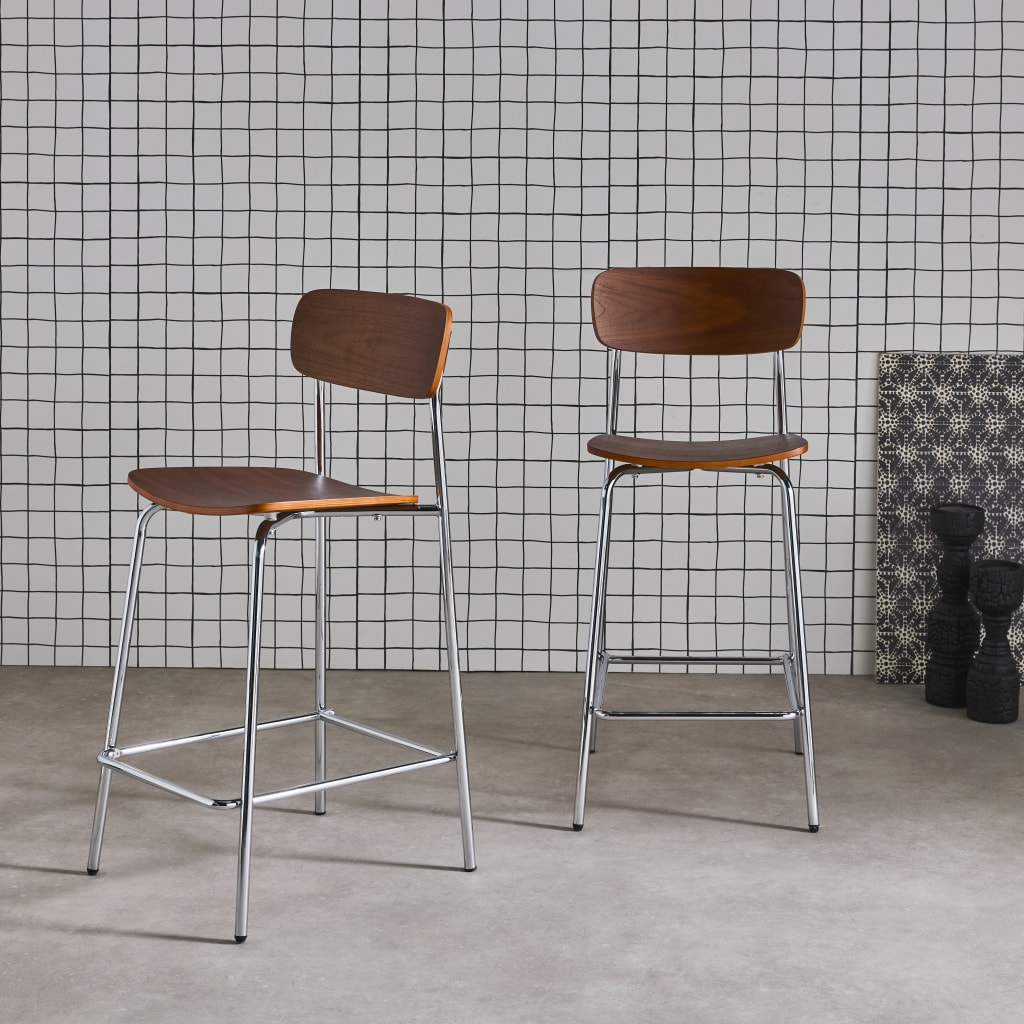 Tabouret de bar vintage métal et contreplaqué 66cm (lot de 2) TOBY