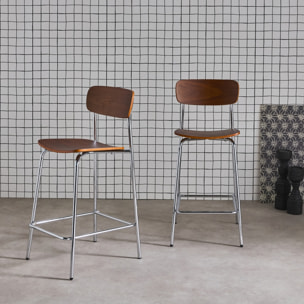 Tabouret de bar vintage métal et contreplaqué 66cm (lot de 2) TOBY