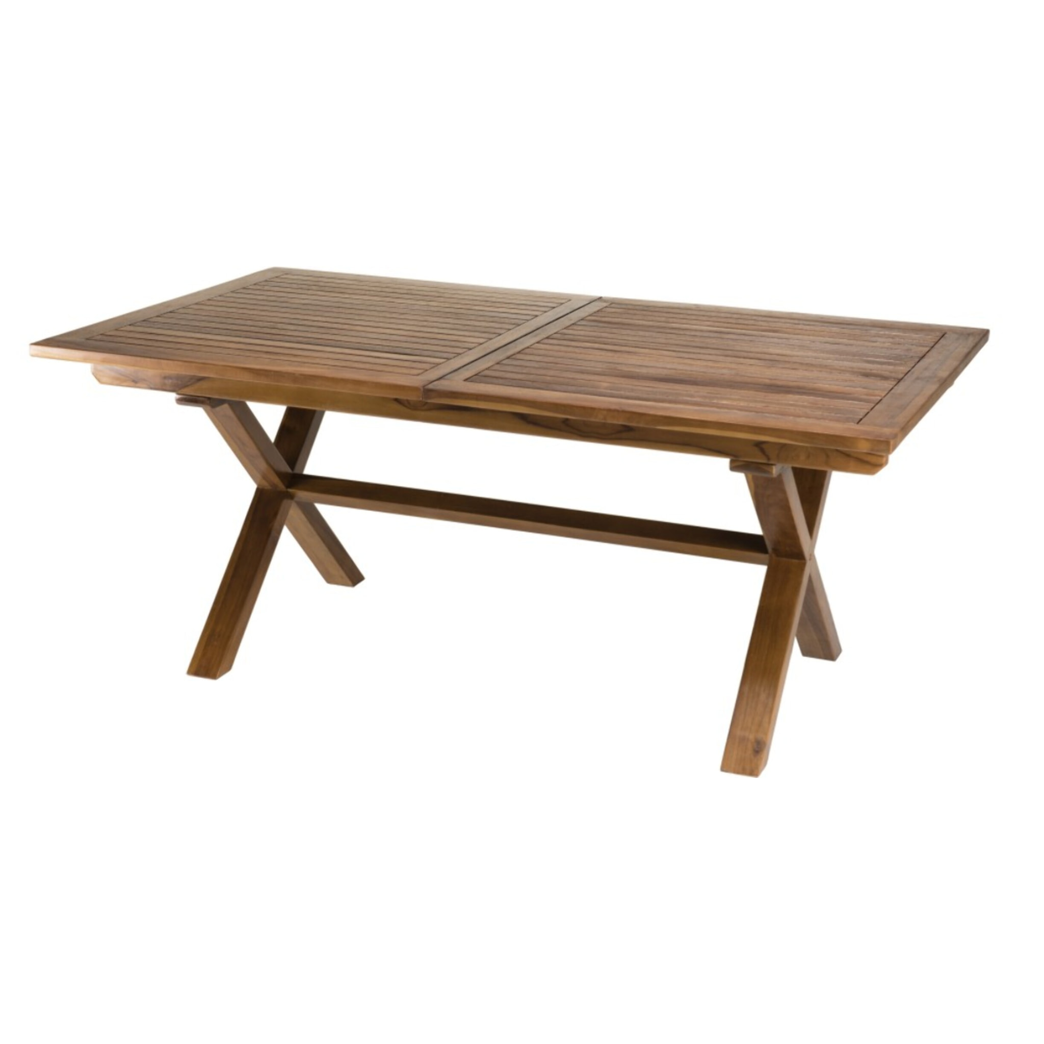 MAEVA - SALON DE JARDIN BOIS TECK HUILÉ 8/10 personnes - 1 table rect. pieds croisés extensible 180*240/100 cm et 6 chaises