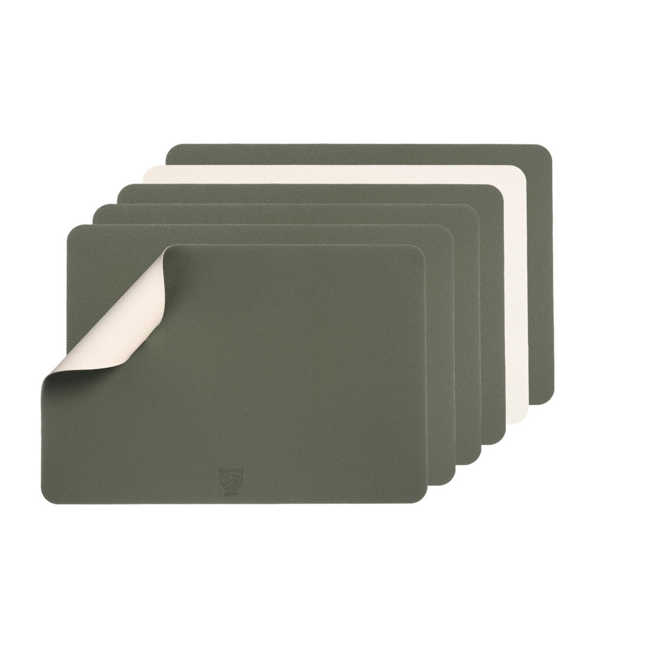 Set de table rectangulaire réversible - 6 pièces - Cuir recyclé blanc crème et vert de gris