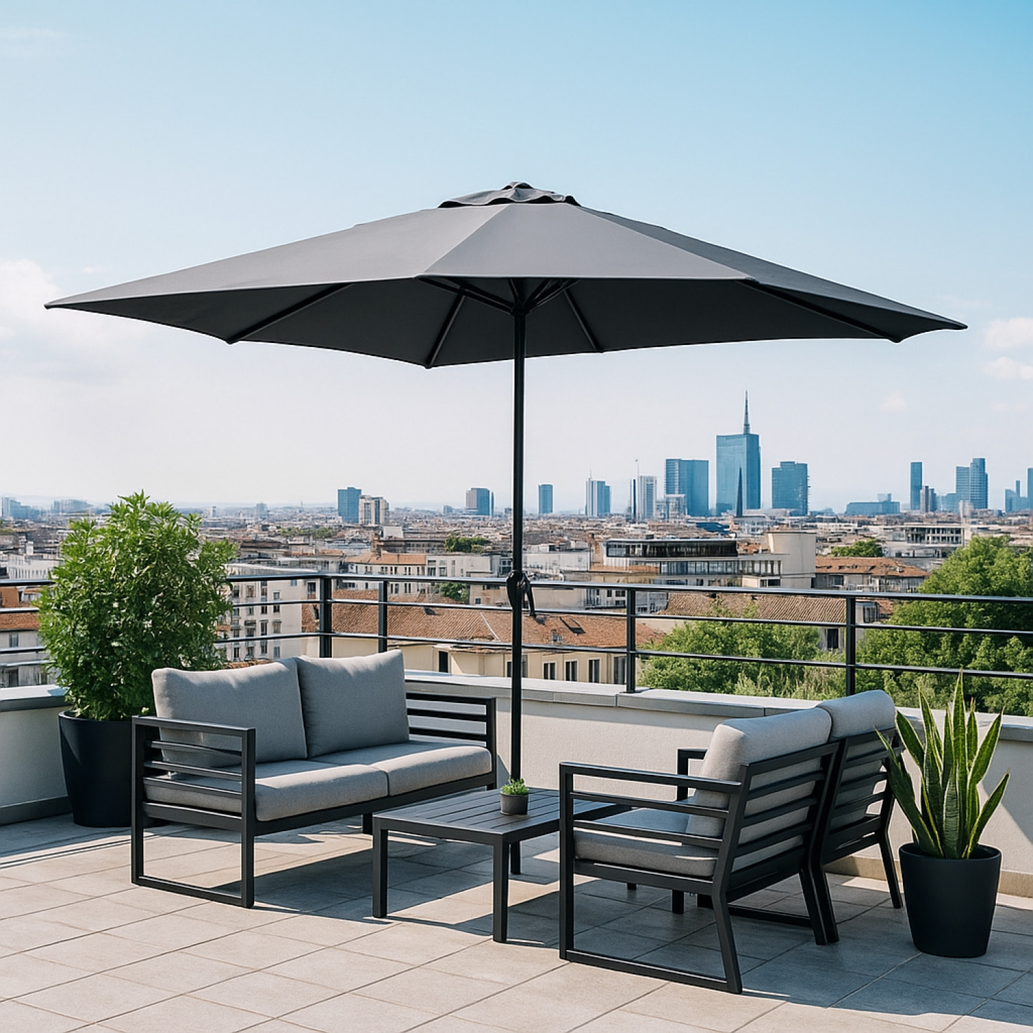 Parasol droit rond Ø 3 m gris PORTO