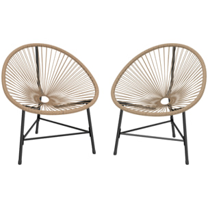 Conjunto de 2 Sillas Acapulco de Jardín de Ratán Sintético, Sillas de Jardín Exterior con Estructura de Acero Triangular, para Balcón, Terraza, Carga 120 kg, Natural