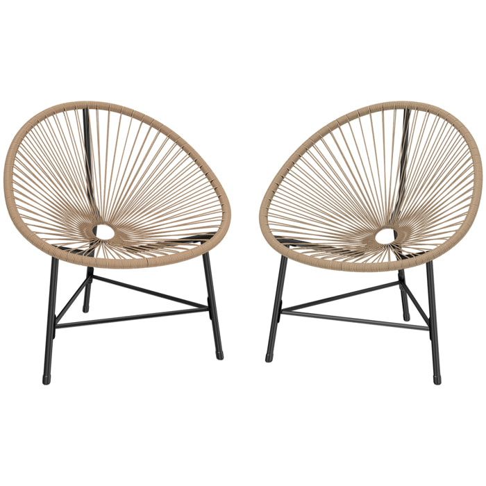 Conjunto de 2 Sillas Acapulco de Jardín de Ratán Sintético, Sillas de Jardín Exterior con Estructura de Acero Triangular, para Balcón, Terraza, Carga 120 kg, Natural